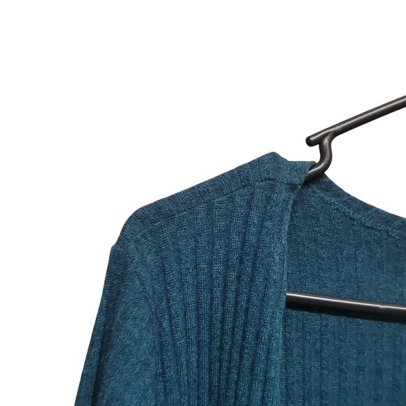 Zenobia Womens 2XL Cardigan Teal Blue Soft Ribbed Knit Side Slits Open Front - Picture 7 of 14